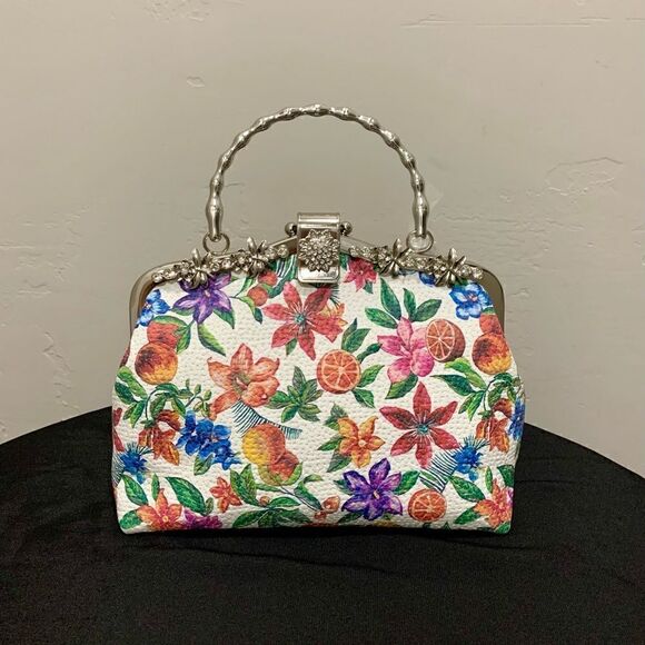 Handmade Genuine Embossed Leather Rhinestone Metal  Frame Handbag & Small Purse - Picture 2 of 16